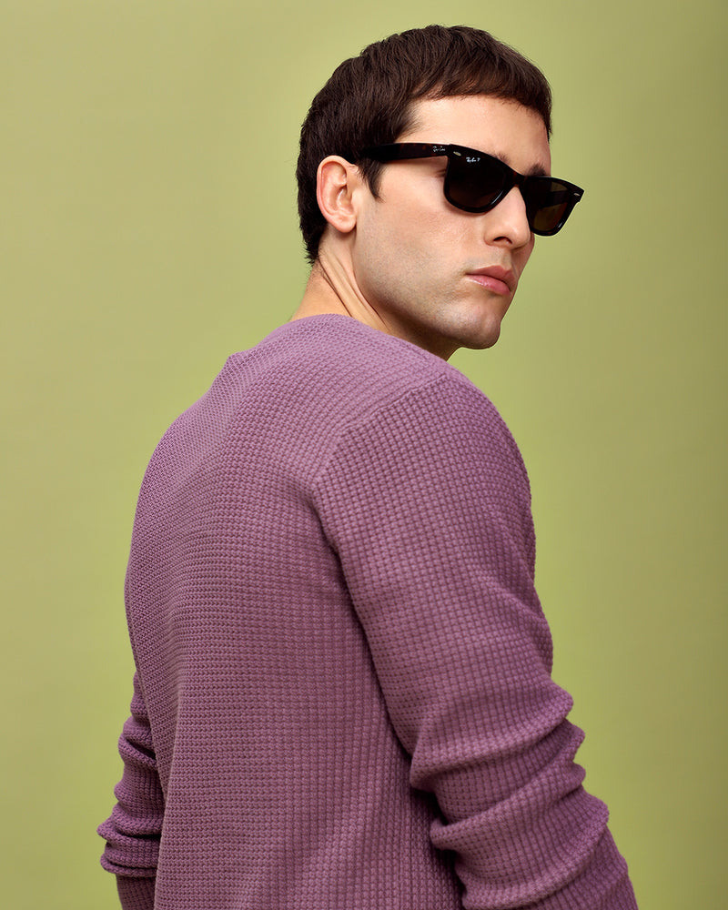 FRENCH PURPLE WAFFLE SWEATER