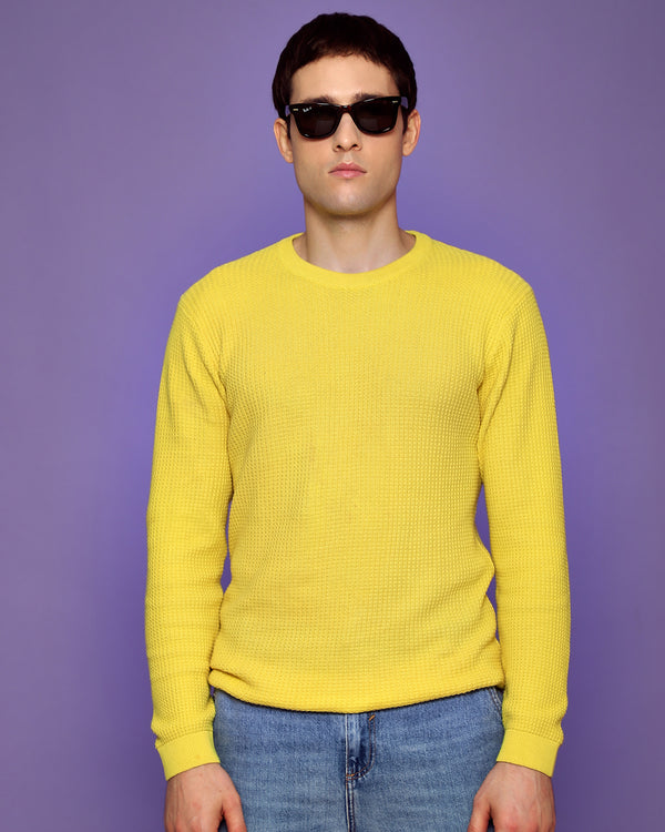 CYBER YELLOW WAFFLE SWEATER