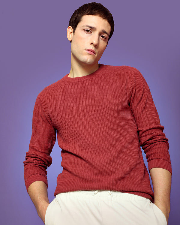 CLAY RED WAFFLE SWEATER