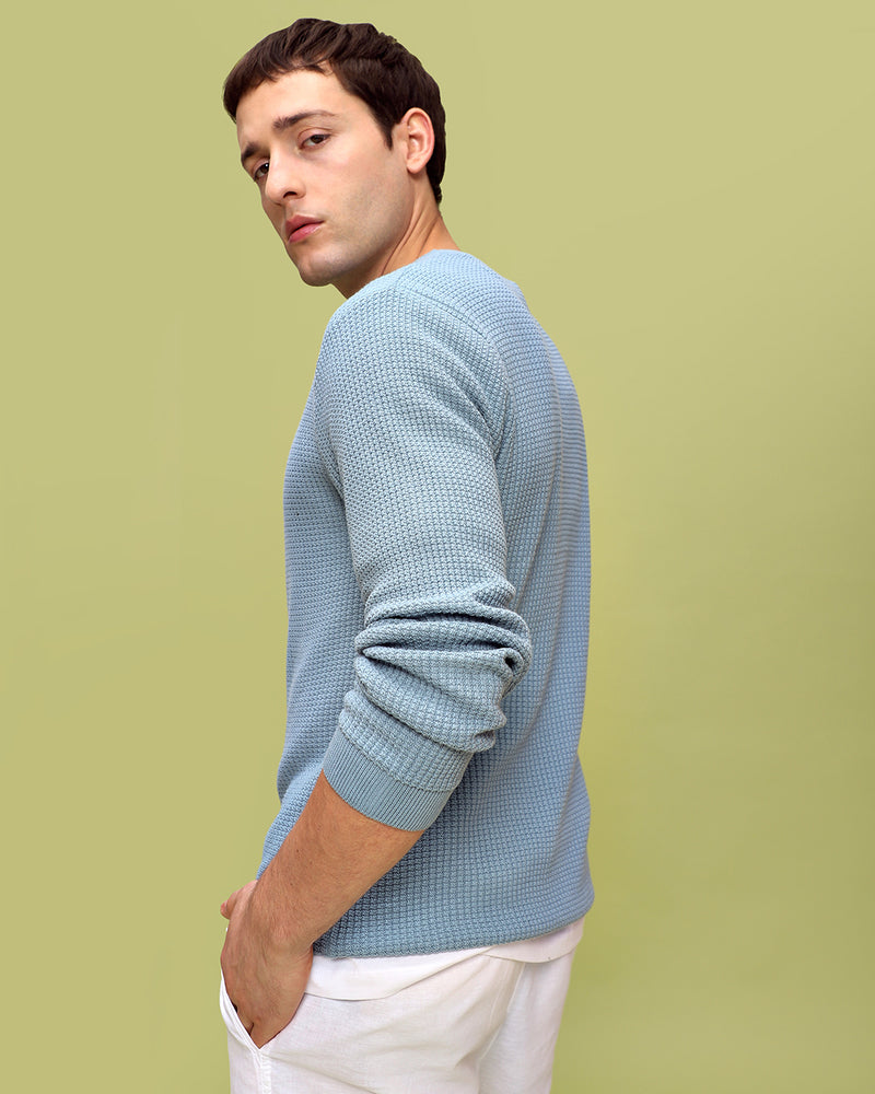 BABY BLUE WAFFLE SWEATER