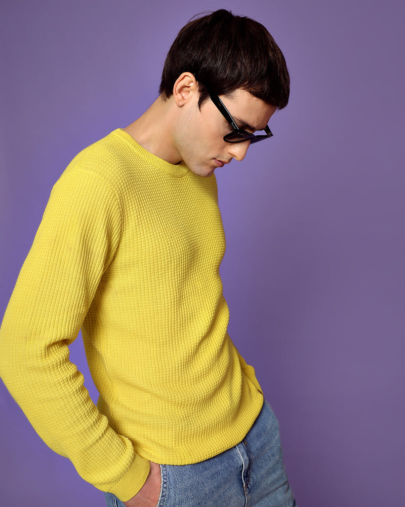 CYBER YELLOW WAFFLE SWEATER