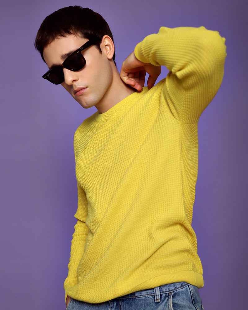 CYBER YELLOW WAFFLE SWEATER