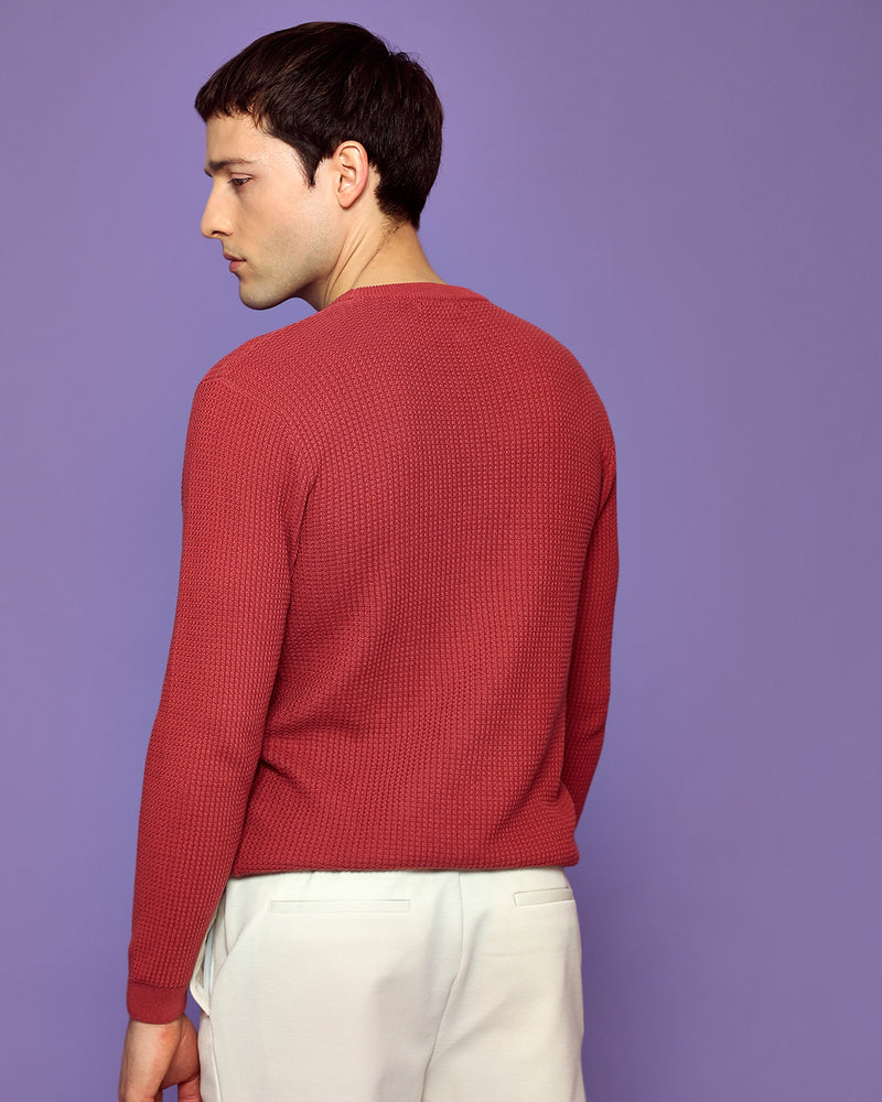 CLAY RED WAFFLE SWEATER