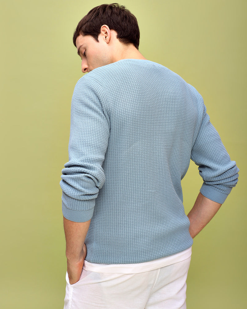 BABY BLUE WAFFLE SWEATER