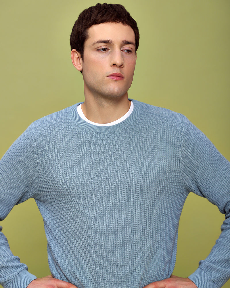 BABY BLUE WAFFLE SWEATER