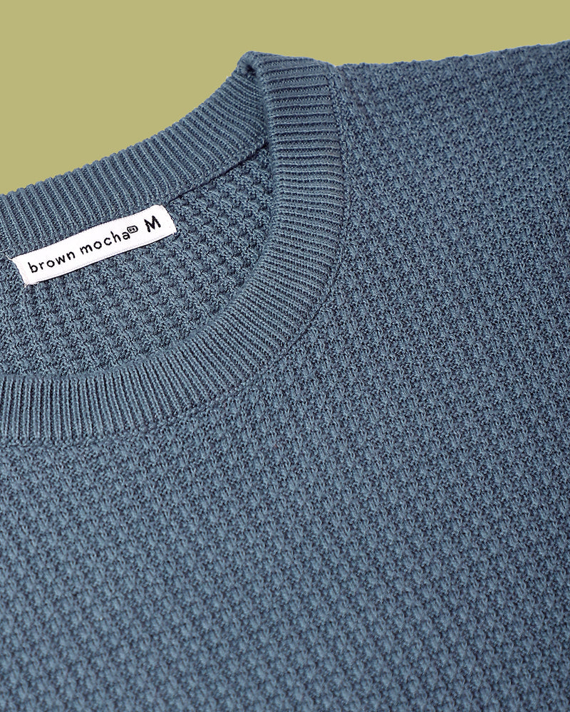 WINTER BLUE WAFFLE SWEATER