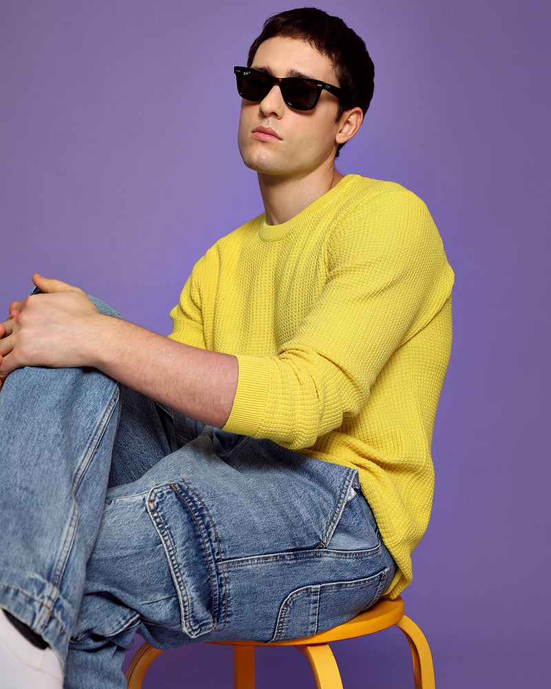 CYBER YELLOW WAFFLE SWEATER