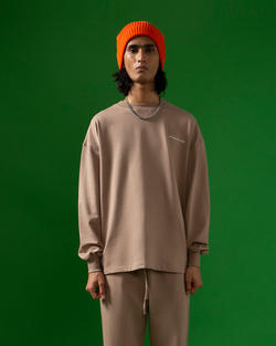 DUSTY BEIGE OVERSIZED LONG SLEEVE T-SHIRT