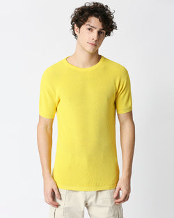 Sunny Yellow Knitted Slim Fit T-shirt