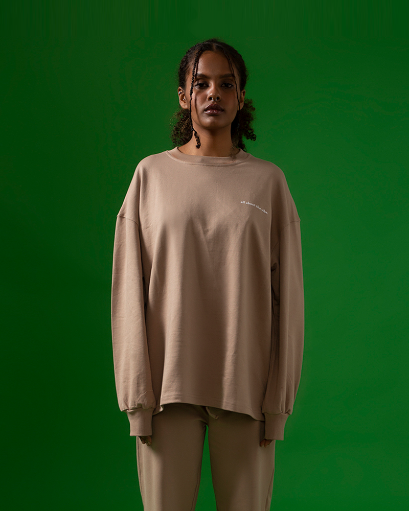 DUSTY BEIGE OVERSIZED LONG SLEEVE T-SHIRT