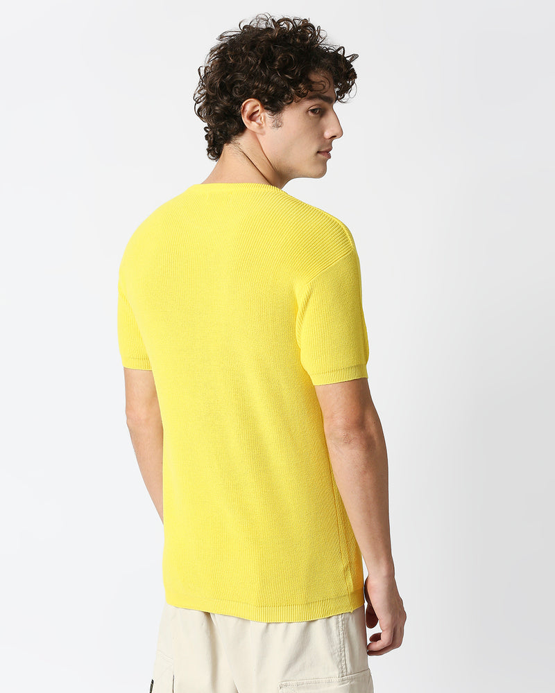 Sunny Yellow Knitted Slim Fit T-shirt