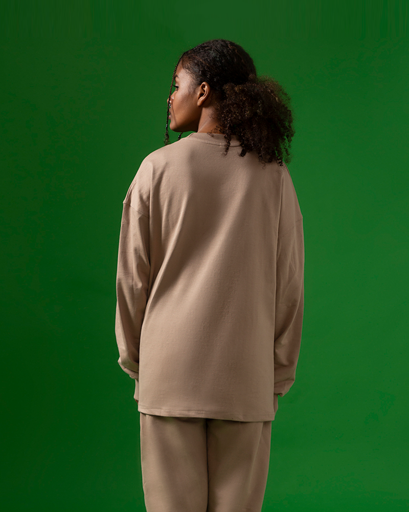 DUSTY BEIGE OVERSIZED LONG SLEEVE T-SHIRT