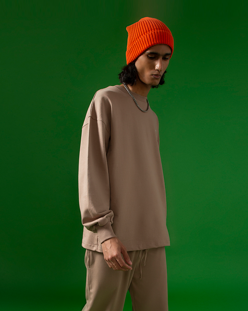 DUSTY BEIGE OVERSIZED LONG SLEEVE T-SHIRT